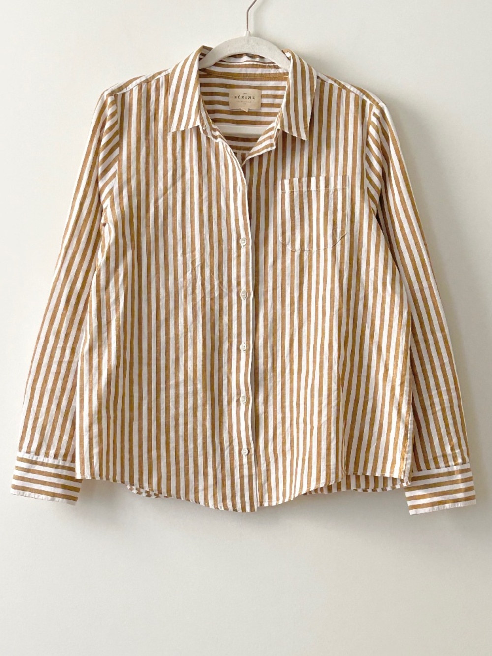 Sezane Ecru & Camel Striped Cotton & Linen Shirt